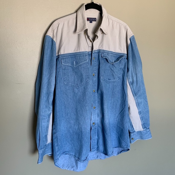 Vintage Tops - ✨2/$25✨ Vintage Roper colour block denim shirt